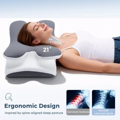 Cooling memory foam neck pillow, adjustable ergonomic memory foam neck pillow